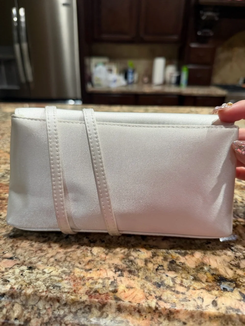 Bulgari White Silk Travel Clutch with Signature Ring